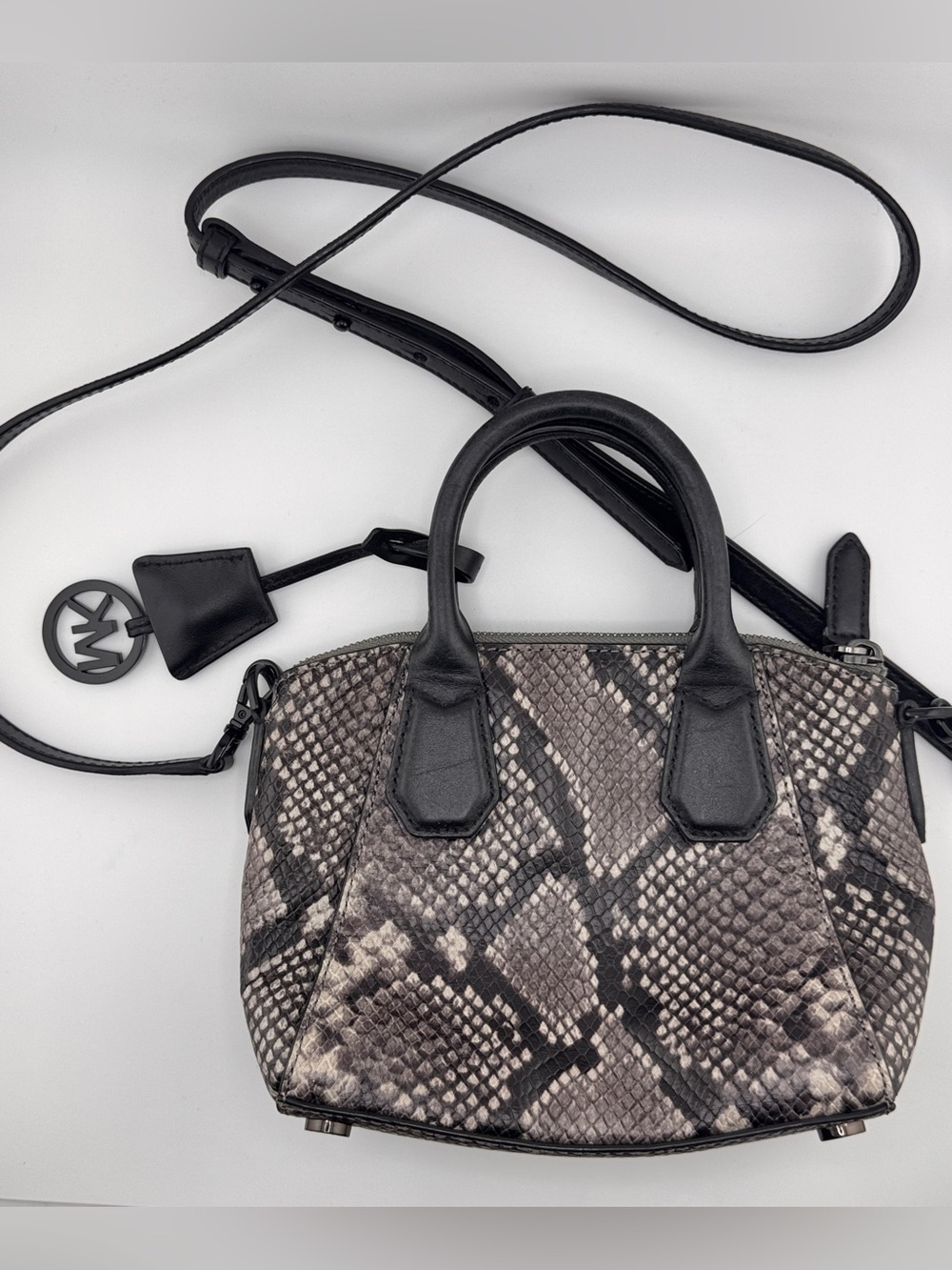 Michael Kors Snake-Print Mini Satchel Crossbody - Black/Gray - Picture 4 of 6